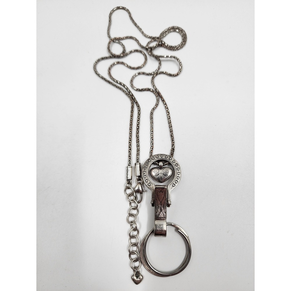 Brighton Heart Badge Reel Lanyard Necklace Silver Tone Crystal ID Holder Chain